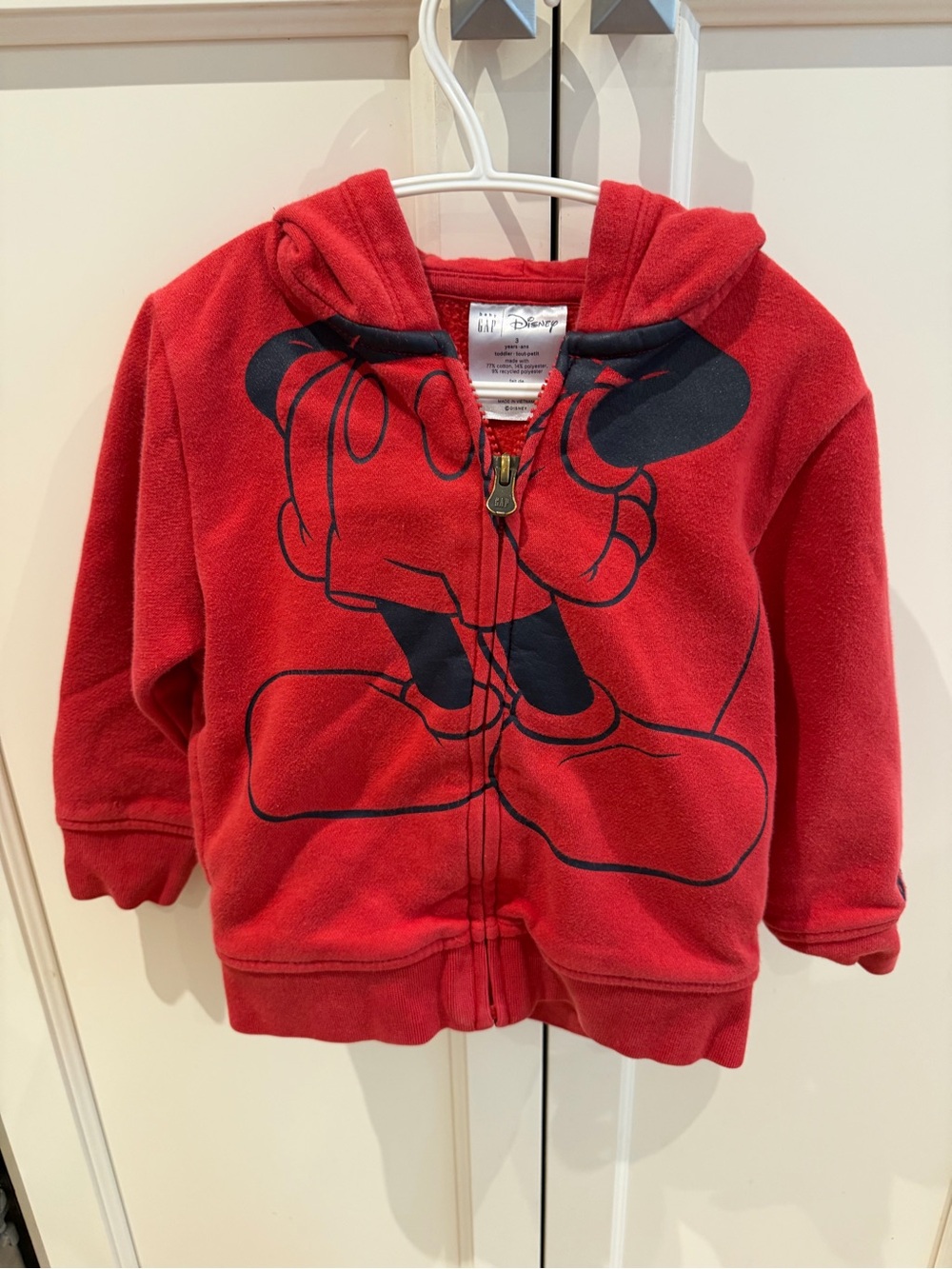 Gap Disney 3t Red Mickey Mouse Zip-Up Hoodie for Kids